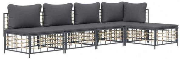 VidaXL 5 részes Kerti Ülőgarnitúra - Antracit Szürke Polyrattan