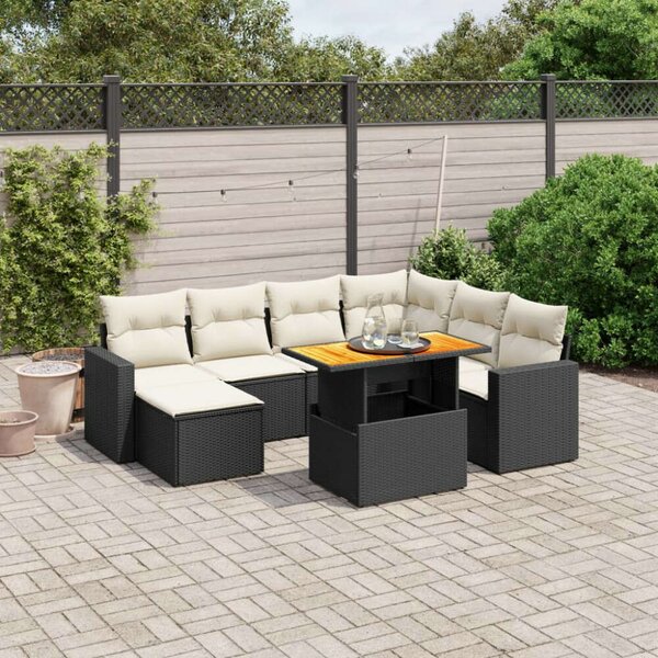Polyrattan Kerti Ülőgarnitúra - 8 részes - Fekete