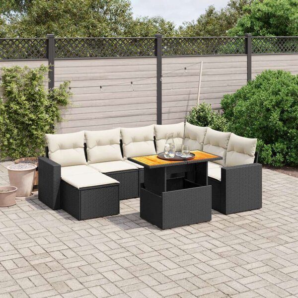 Polyrattan Kerti Ülőgarnitúra - 8 részes - Fekete