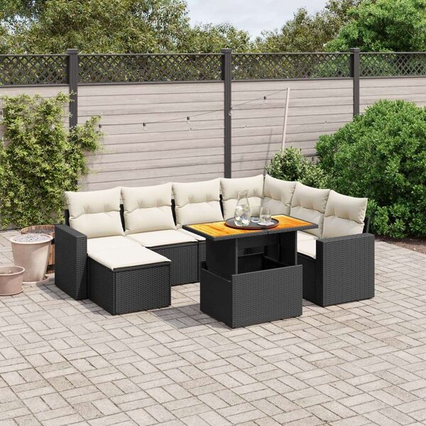 Polyrattan Kerti Ülőgarnitúra - 8 részes - Fekete