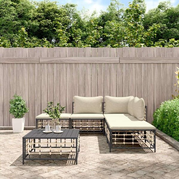 VidaXL 6-részes antracitszürke polyrattan kerti ülőgarnitúra párnákkal