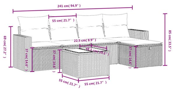 VidaXL Polyrattan Kerti Ülőgarnitúra - 6 részes - Fekete