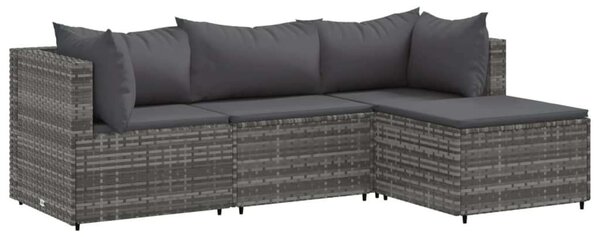 Polyrattan Kerti Ülőgarnitúra - 4 részes - Szürke