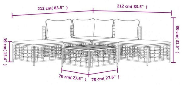 VidaXL 6-részes antracitszürke polyrattan kerti ülőgarnitúra párnákkal