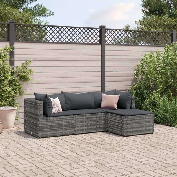 Polyrattan Kerti Ülőgarnitúra - 4 részes - Szürke