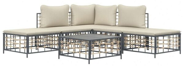 VidaXL 6-részes antracitszürke polyrattan kerti ülőgarnitúra párnákkal