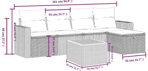 VidaXL Polyrattan Kerti Ülőgarnitúra - 6 részes - Fekete