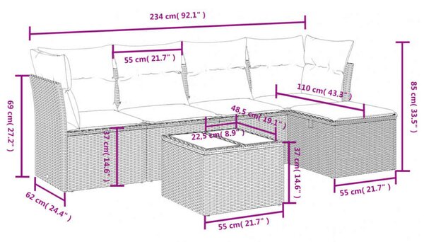VidaXL Polyrattan Kerti Ülőgarnitúra - 6 részes - Fekete