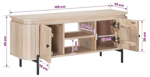 VidaXL TV szekrény 105 x 30 x 45 cm Tömör Mangófa és Műszaki Fa