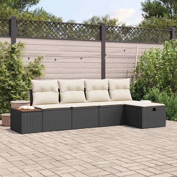 VidaXL Kerti Kanapé Szett párnával 5 pcs Fekete Poli rattan