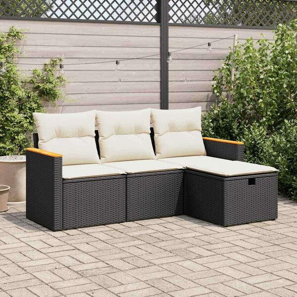 VidaXL Polyrattan Kerti Ülőgarnitúra - 4 részes - Fekete