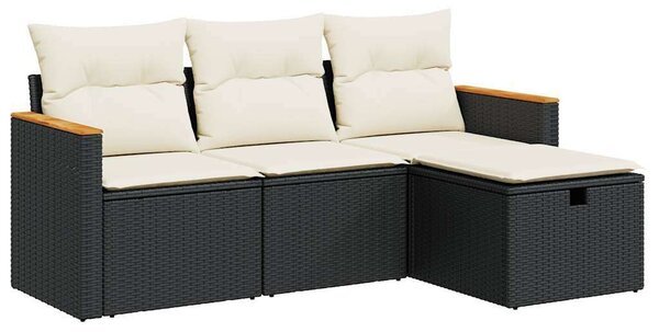 VidaXL Polyrattan Kerti Ülőgarnitúra - 4 részes - Fekete