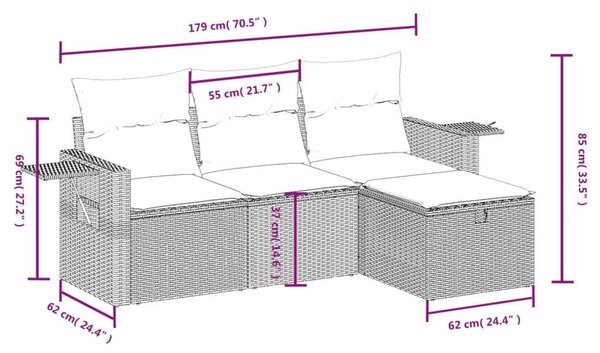 VidaXL Polyrattan Kerti Ülőgarnitúra - 4 részes