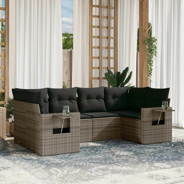 VidaXL 6 részes szürke polyrattan kerti ülőgarnitúra párnákkal