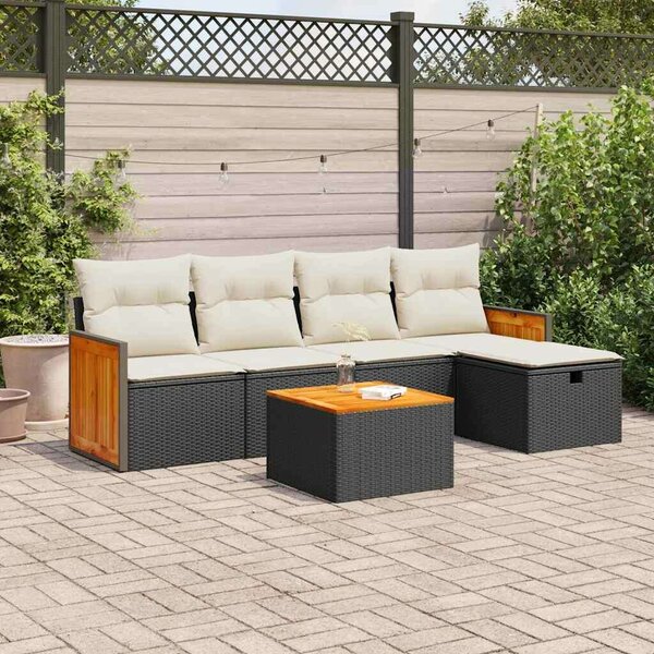 VidaXL Polyrattan Kerti Ülőgarnitúra - 6 részes - Fekete