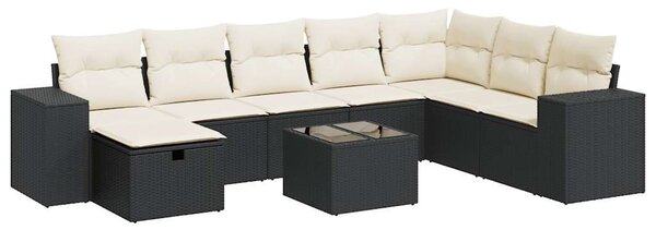 VidaXL Polyrattan Kerti Ülőgarnitúra - 9 részes - Fekete