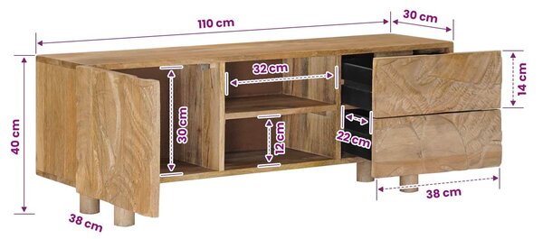 VidaXL TV szekrény 110 x 30 x 40 cm Tömör Mangófa és Műszaki Fa