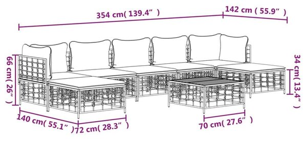 VidaXL 8-részes antracitszürke polyrattan kerti ülőgarnitúra párnákkal