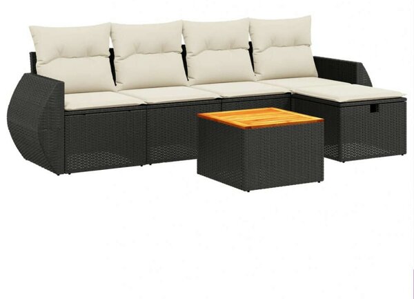 VidaXL Polyrattan Kerti Ülőgarnitúra - 6 részes - Fekete