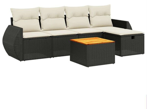 VidaXL Polyrattan Kerti Ülőgarnitúra - 6 részes - Fekete