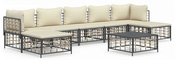 VidaXL 8-részes antracitszürke polyrattan kerti ülőgarnitúra párnákkal