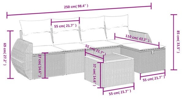 VidaXL Polyrattan Kerti Ülőgarnitúra - 6 részes - Fekete