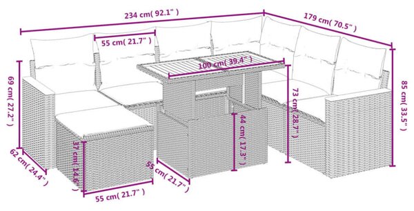 VidaXL Polyrattan Kerti Ülőgarnitúra - 8 részes - Fekete