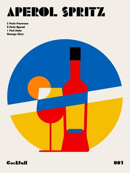 Illusztráció Aperol Spritz Cocktail Bauhaus Art Print, Retrodrome