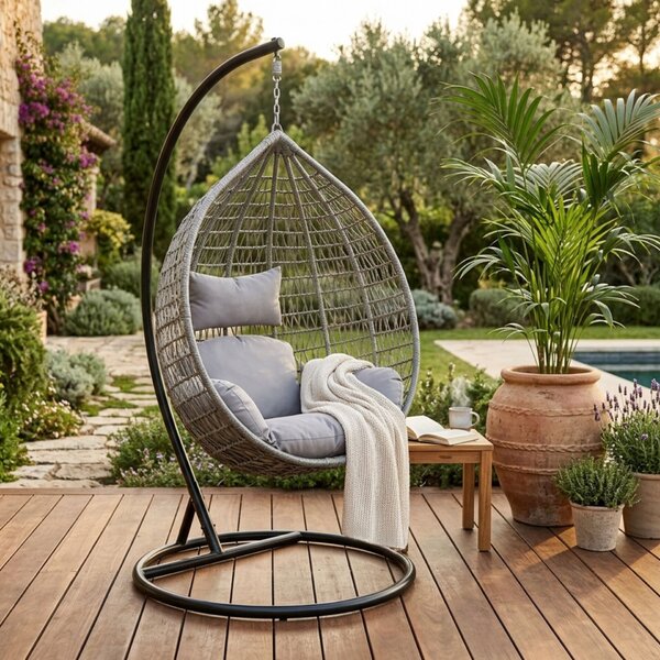 Funfit Garden egyszemélyes technorattan Függőfotel párnákkal - Szürke