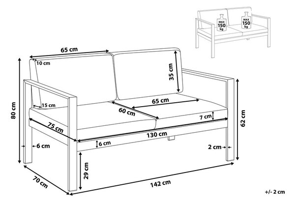 Kerti pad ülőpárnával SALERNO 142 cm Fém Világosszürke