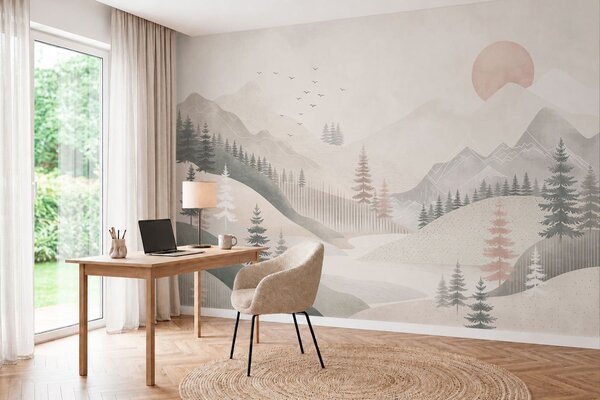 Fotótapéta Minimalista hegyvidéki táj fenyőfákkal, Természet fotótapéta, w05626 : Uwalls.hu