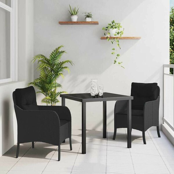 Kert étkező szett párnával 3 pcs Fekete polirattan
