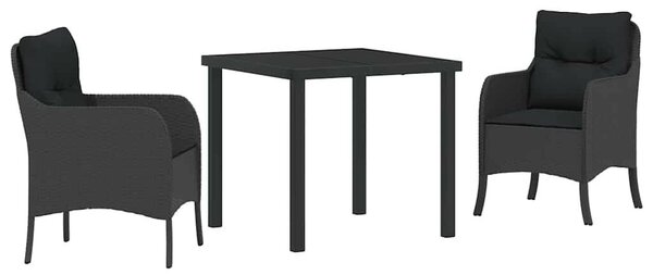 Kert étkező szett párnával 3 pcs Fekete polirattan