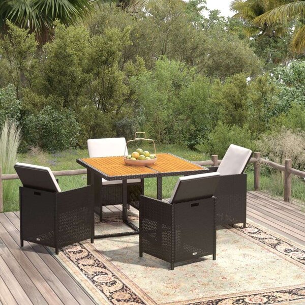 VidaXL 5 részes Kerti Étkezőgarnitúra - Fekete Polyrattan