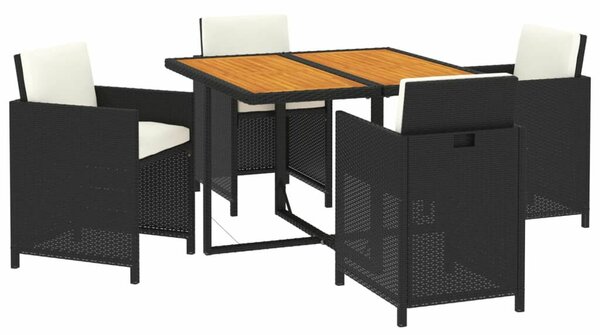 VidaXL 5 részes Kerti Étkezőgarnitúra - Fekete Polyrattan