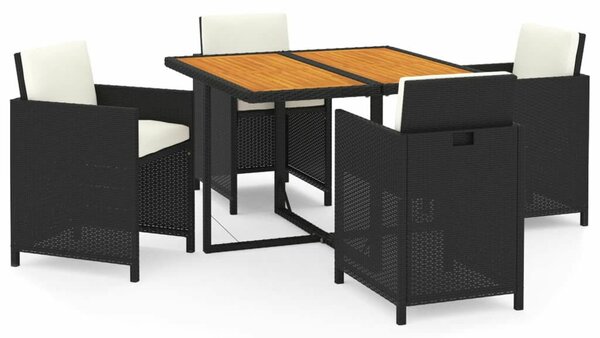 VidaXL 5 részes Kerti Étkezőgarnitúra - Fekete Polyrattan