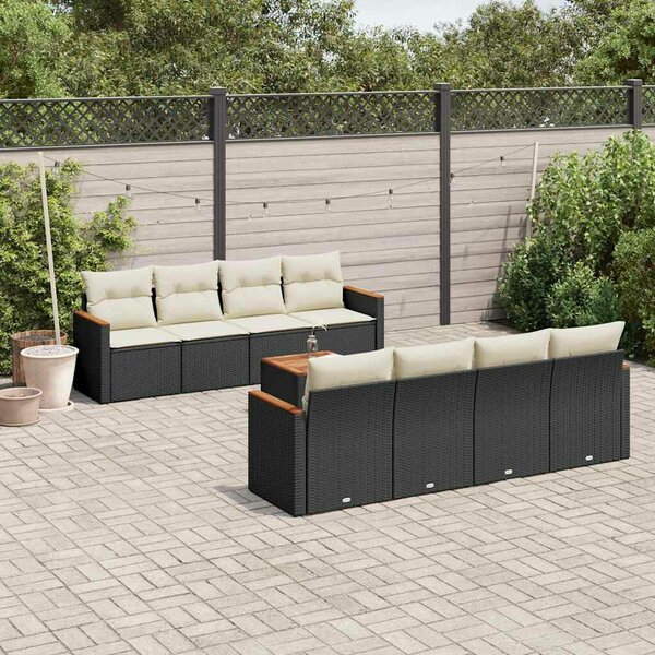VidaXL Polyrattan Kerti Ülőgarnitúra - 9 részes - Fekete