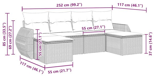 VidaXL Polyrattan Kerti Ülőgarnitúra - 6 részes - Fekete