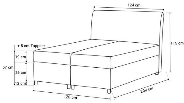 Wilsondo GULIETTE kárpitozott boxspring ágy matracokkal 120x200 - szürke