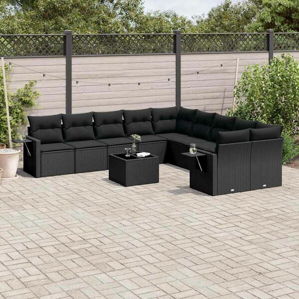 Polyrattan Kerti Ülőgarnitúra - 11 részes - Fekete