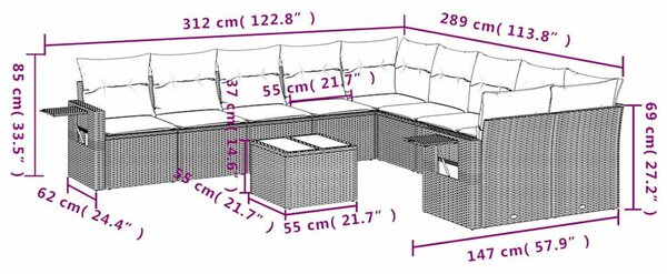 Polyrattan Kerti Ülőgarnitúra - 11 részes - Fekete
