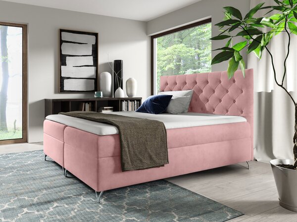 Wilsondo GULIETTE kárpitozott boxspring ágy matracokkal 120x200 - rózsaszín