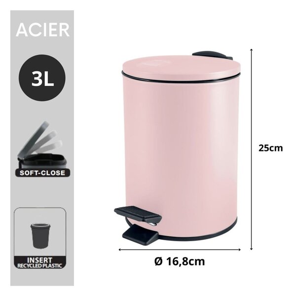 Rózsaszín acél pedálos szemetes 3 l Adelar – Spirella