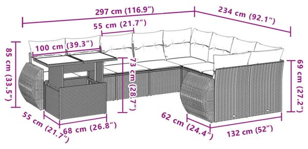 VidaXL Polyrattan Kerti Ülőgarnitúra - 10 részes - Fekete