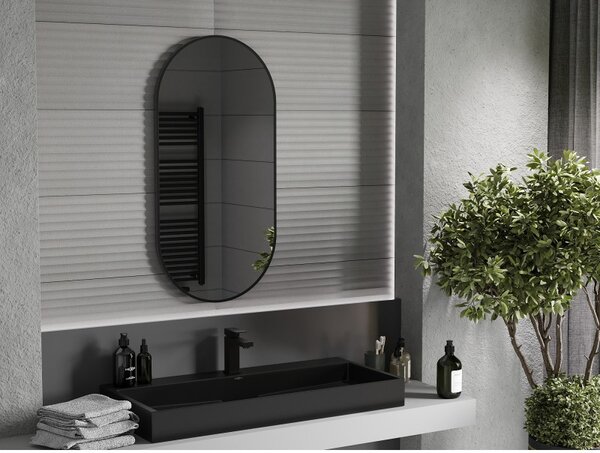 Mexen Loft fürdőszobai ovális tükör 100 x 50 cm, fekete keret - 9851-100-050-000-70