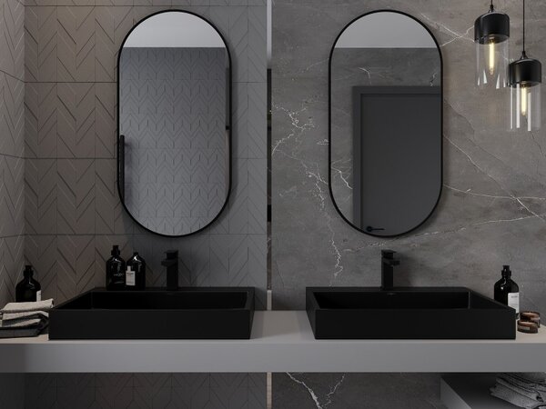 Mexen Loft fürdőszobai ovális tükör 100 x 50 cm, fekete keret - 9851-100-050-000-70