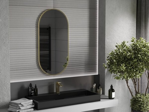 Mexen Loft ovális fürdőszobai tükör 100 x 50 cm, arany keret - 9851-100-050-000-50
