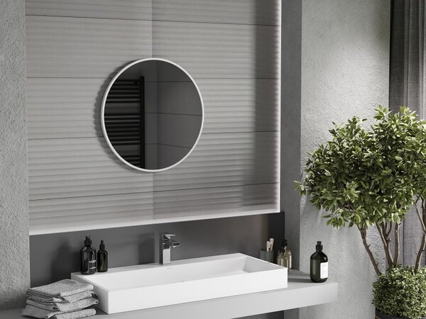 Mexen Loft kerek fürdőszobai tükör 60 cm, fehér keret - 9850-060-060-000-20