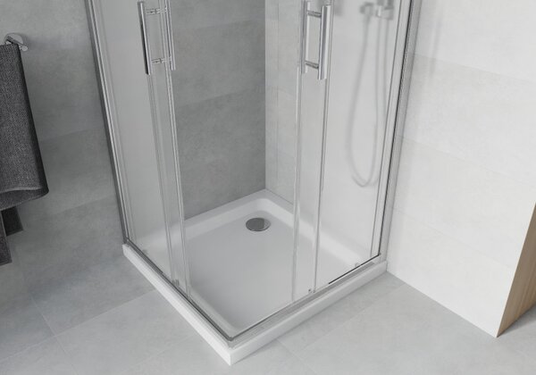 Mexen Rio szögletes zuhany 90 x 90 cm, 5 mm-es üveg, fagyos üveg, króm profil + vékony zuhanytálca 5 cm, 860-090-090-01-30-4010