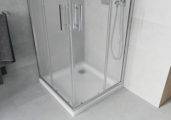 Mexen Rio szögletes zuhany 90 x 90 cm, 5 mm-es üveg, fagyos üveg, króm profil + vékony zuhanytálca 5 cm, 860-090-090-01-30-4010